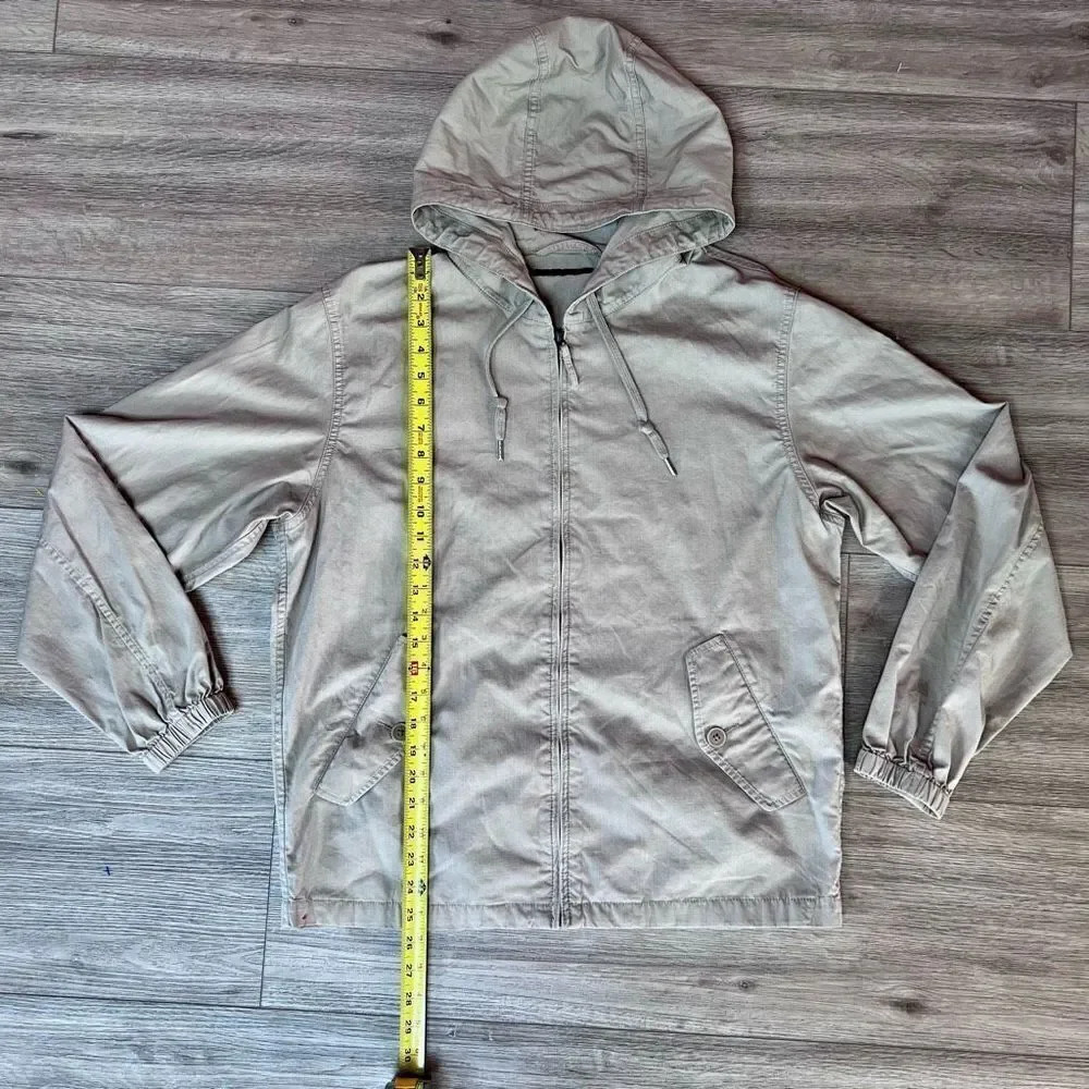 Uniqlo Men's cream Cotton Long Sleeves Full Zip Hooded Windbreaker Jacket Small‎